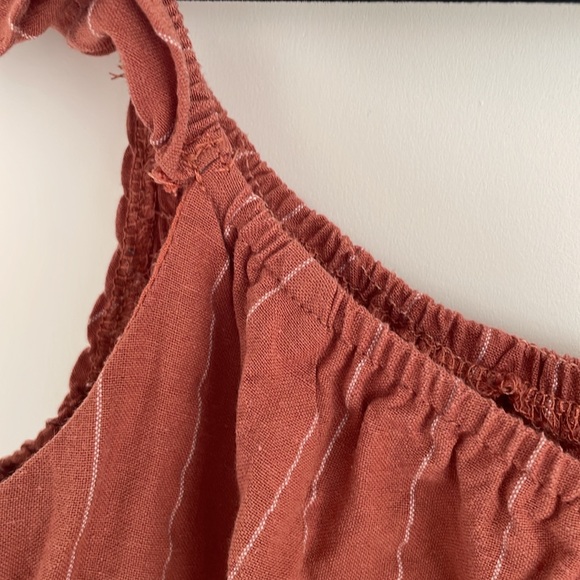 Red/Pink Striped Midi Dress with Ruffle Sleeve by Olivia + James - Picture 6 of 7